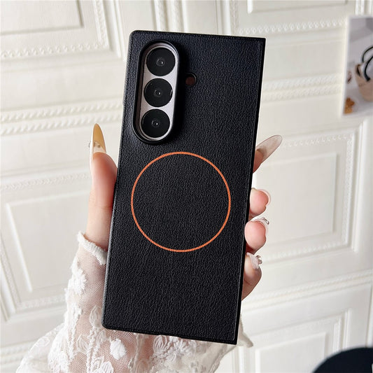 For Samsung Galaxy Z Fold7 5G Case Compatible with MagSafe Leather + PC Phone Cover - Black