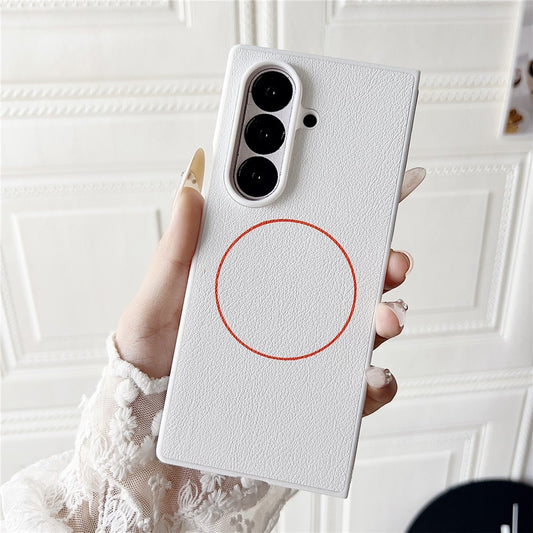 For Samsung Galaxy Z Fold7 5G Case Compatible with MagSafe Leather + PC Phone Cover - White