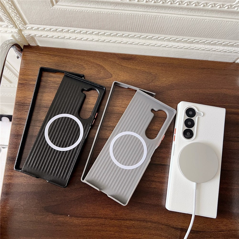 For Samsung Galaxy Z Fold7 5G Case Compatible with MagSafe Leather + PC Phone Cover - White