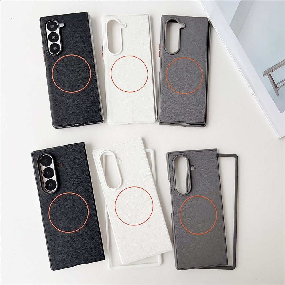 For Samsung Galaxy Z Fold7 5G Case Compatible with MagSafe Leather + PC Phone Cover - White