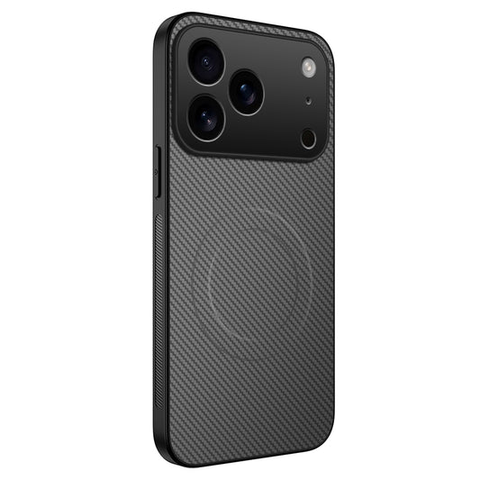 For iPhone 17 Pro Max Case Compatible with MagSafe WANLONFENG TQ Series Carbon Fiber Texture PC TPU Phone Cover - Grey