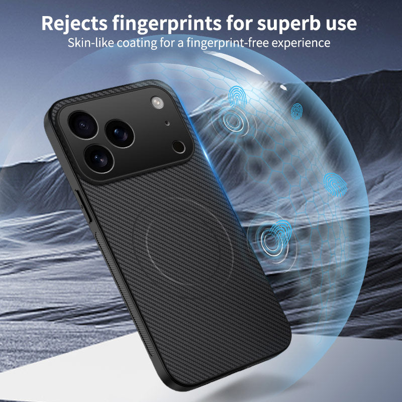 For iPhone 17 Pro Max Magnetic Case WANLONFENG TQ1 Series Carbon Fiber Texture PC TPU Phone Cover with 2Pcs Screen Films - Grey