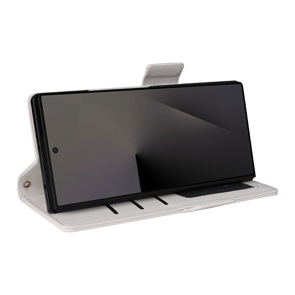 For Samsung Galaxy Z Fold7 5G Case with Wrist Strap Litchi Texture PU Leather Wallet Phone Cover - White