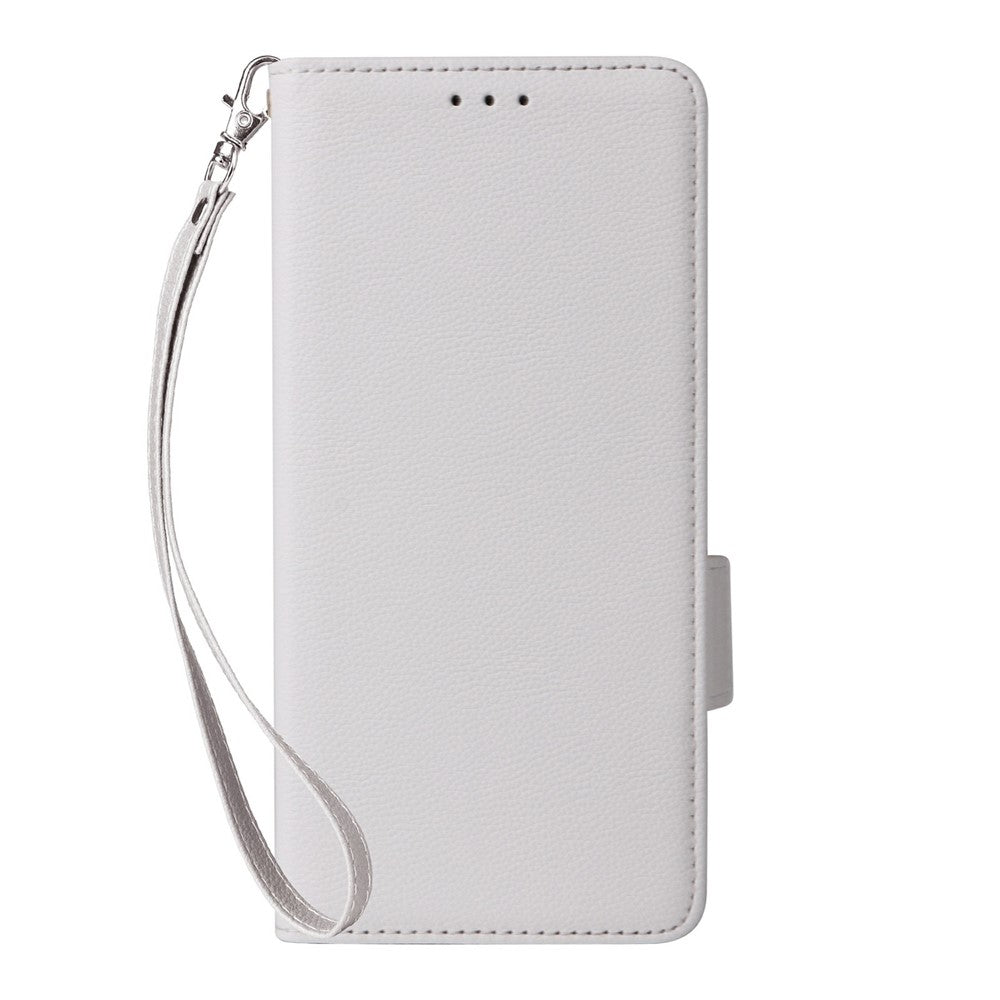 For Samsung Galaxy Z Fold7 5G Case with Wrist Strap Litchi Texture PU Leather Wallet Phone Cover - White