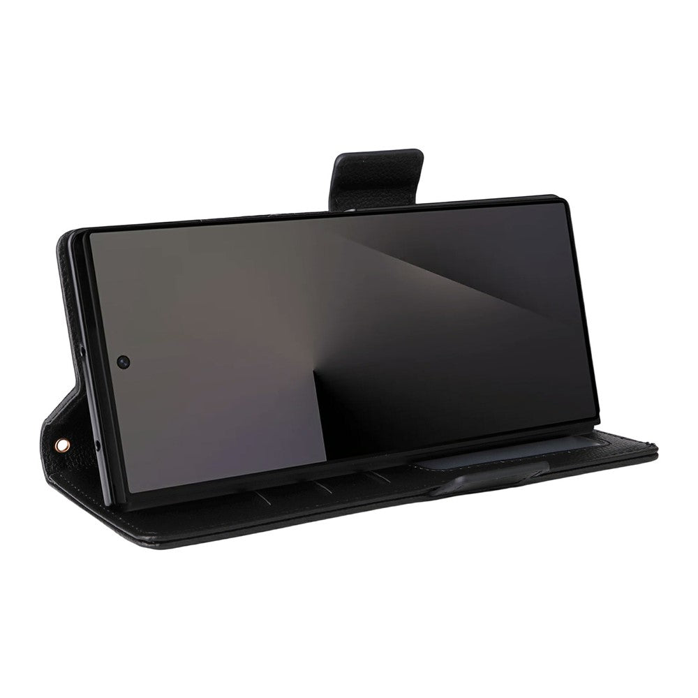 For Samsung Galaxy Z Fold7 5G Case with Wrist Strap Litchi Texture PU Leather Wallet Phone Cover - Black