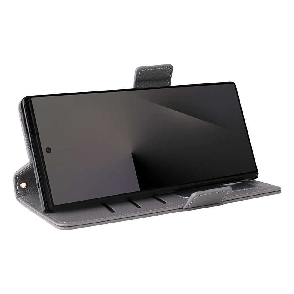 For Samsung Galaxy Z Fold7 5G Case with Wrist Strap Litchi Texture PU Leather Wallet Phone Cover - Grey