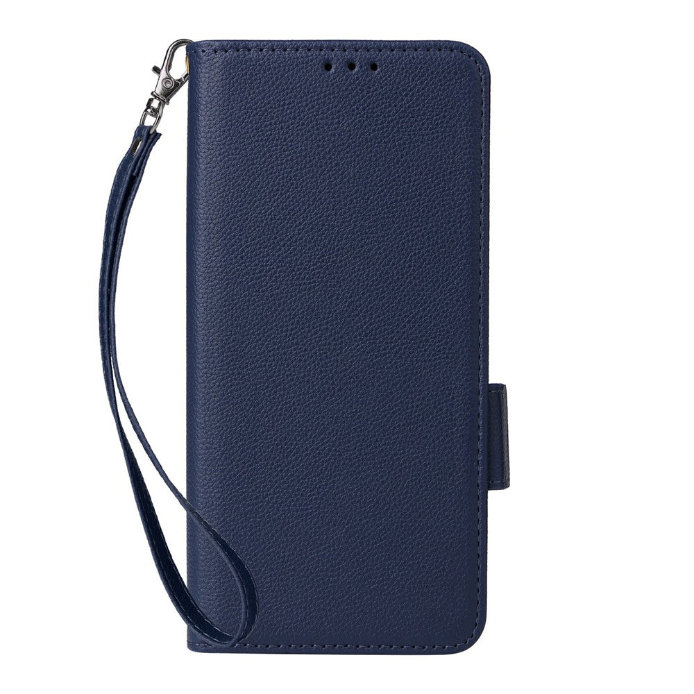 For Samsung Galaxy Z Fold7 5G Case with Wrist Strap Litchi Texture PU Leather Wallet Phone Cover - Dark Blue
