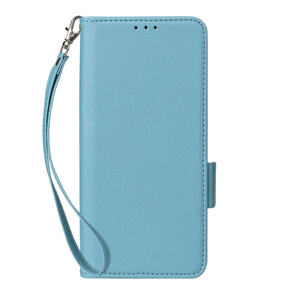 For Samsung Galaxy Z Fold7 5G Case with Wrist Strap Litchi Texture PU Leather Wallet Phone Cover - Baby Blue