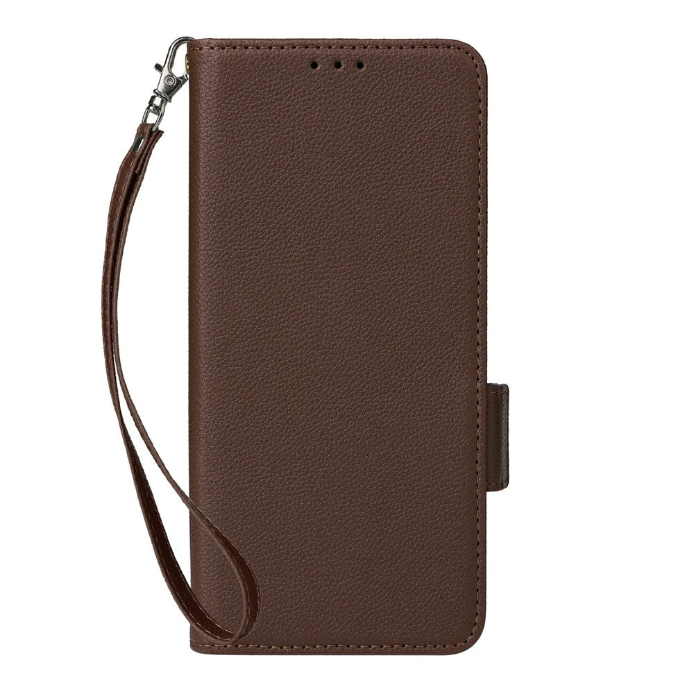 For Samsung Galaxy Z Fold7 5G Case with Wrist Strap Litchi Texture PU Leather Wallet Phone Cover - Brown