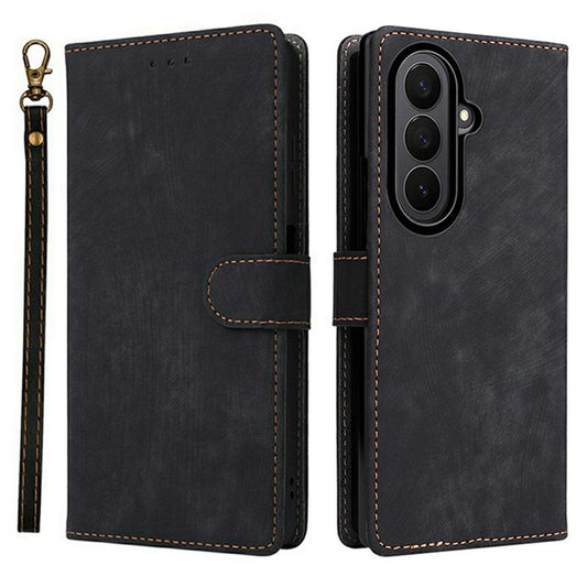 For Samsung Galaxy Z Fold7 5G Case Wallet RFID Blocking PU Leather Phone Cover Stand with Strap - Black