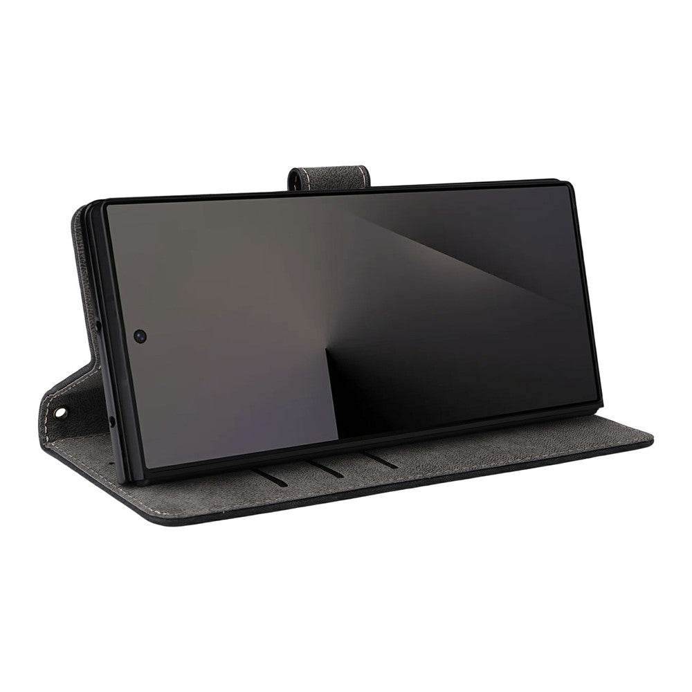 For Samsung Galaxy Z Fold7 5G Case Wallet RFID Blocking PU Leather Phone Cover Stand with Strap - Black