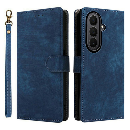 For Samsung Galaxy Z Fold7 5G Case Wallet RFID Blocking PU Leather Phone Cover Stand with Strap - Blue