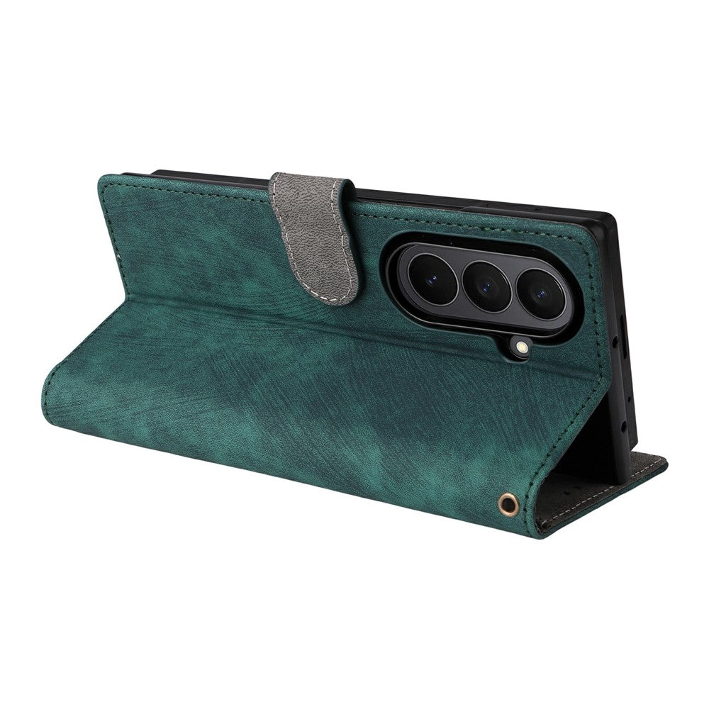 For Samsung Galaxy Z Fold7 5G Case Wallet RFID Blocking PU Leather Phone Cover Stand with Strap - Green
