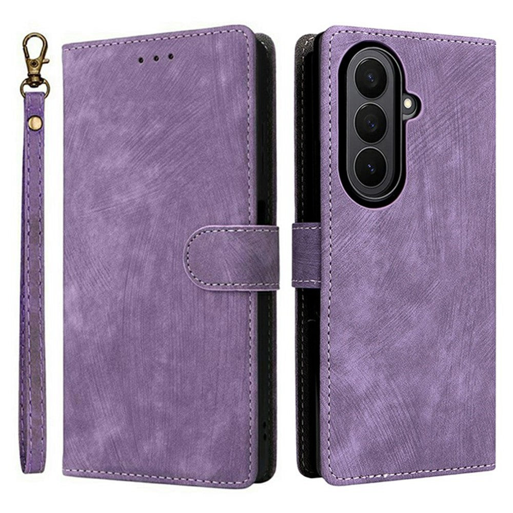 For Samsung Galaxy Z Fold7 5G Case Wallet RFID Blocking PU Leather Phone Cover Stand with Strap - Purple