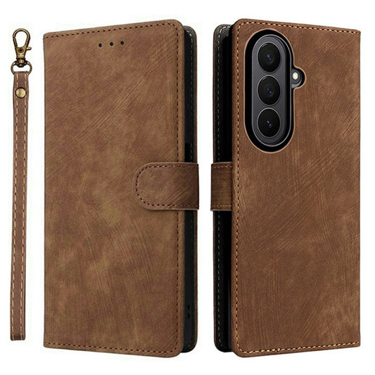 For Samsung Galaxy Z Fold7 5G Case Wallet RFID Blocking PU Leather Phone Cover Stand with Strap - Brown