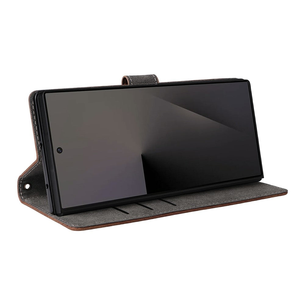 For Samsung Galaxy Z Fold7 5G Case Wallet RFID Blocking PU Leather Phone Cover Stand with Strap - Brown