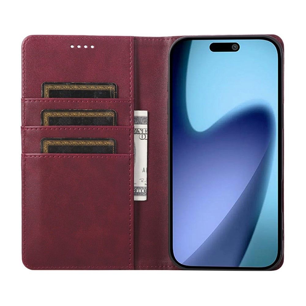 For iPhone 17 Pro Max Case RFID Blocking PU Leather Phone Wallet Cover - Wine Red