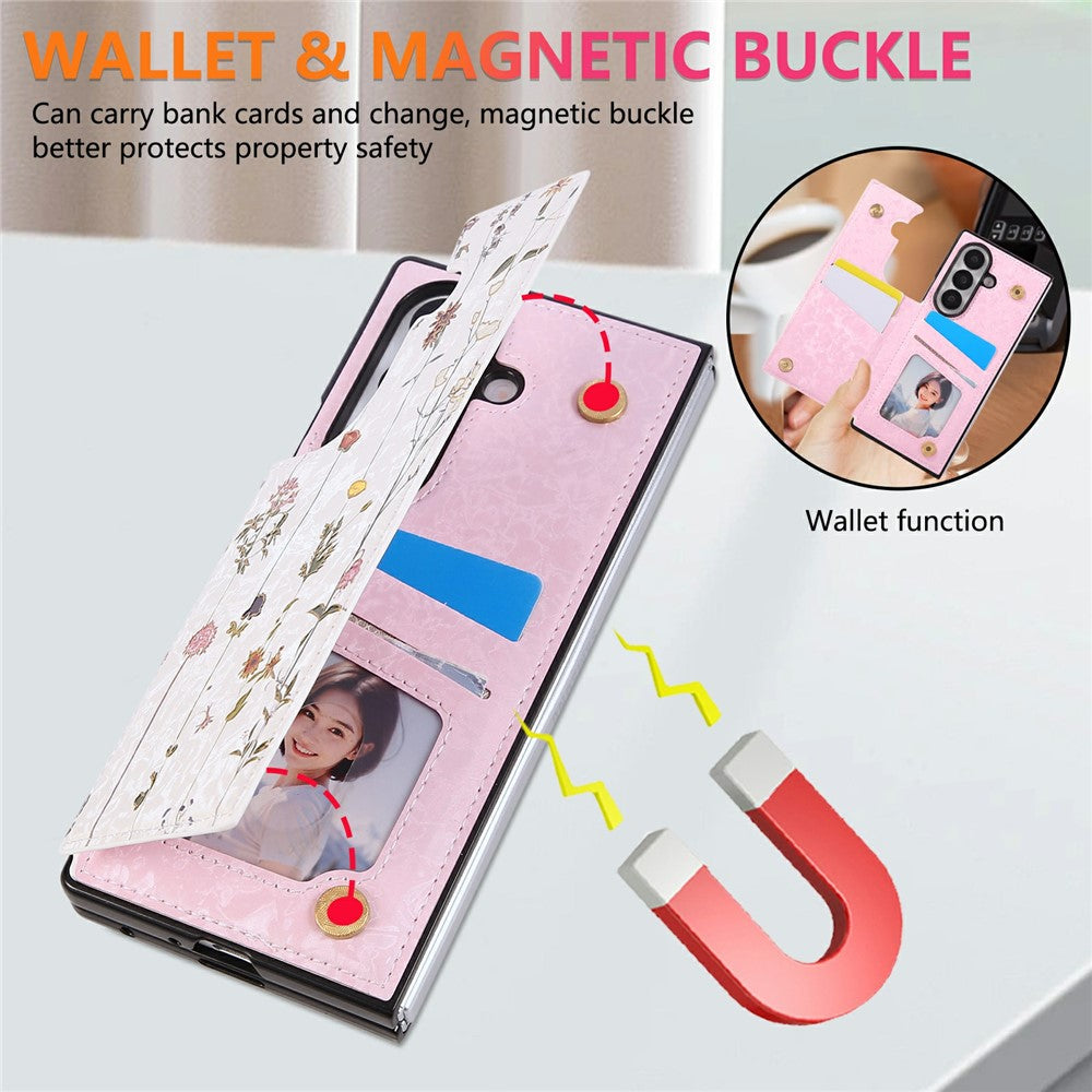 For Samsung Galaxy Z Fold7 5G Case Flower Leather PC RFID Blocking Phone Cover Card Slots - Dried Flower