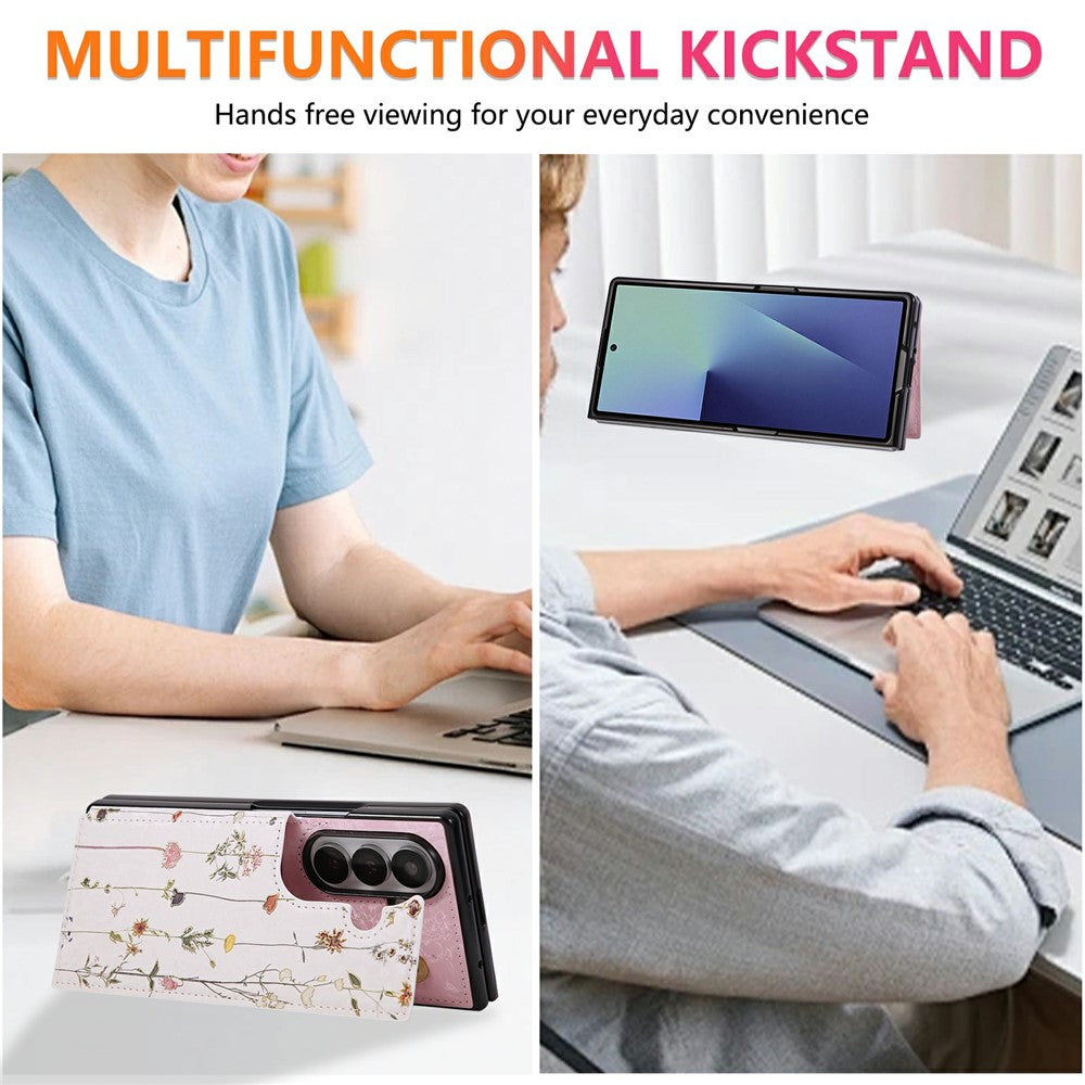 For Samsung Galaxy Z Fold7 5G Case Flower Leather PC RFID Blocking Phone Cover Card Slots - Dried Flower