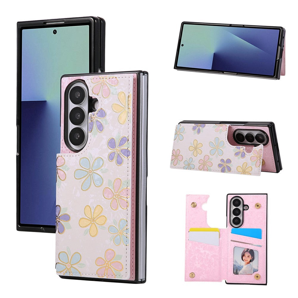 For Samsung Galaxy Z Fold7 5G Case Flower Leather PC RFID Blocking Phone Cover Card Slots - Flowers