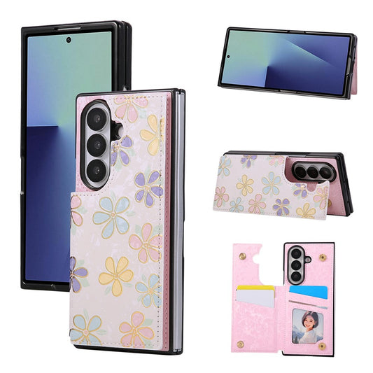 For Samsung Galaxy Z Fold7 5G Case Flower Leather PC RFID Blocking Phone Cover Card Slots - Flowers