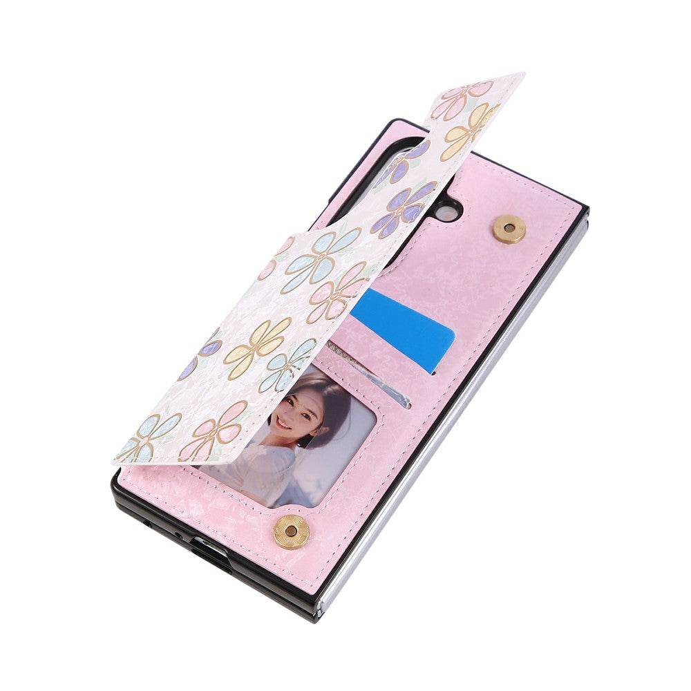 For Samsung Galaxy Z Fold7 5G Case Flower Leather PC RFID Blocking Phone Cover Card Slots - Flowers