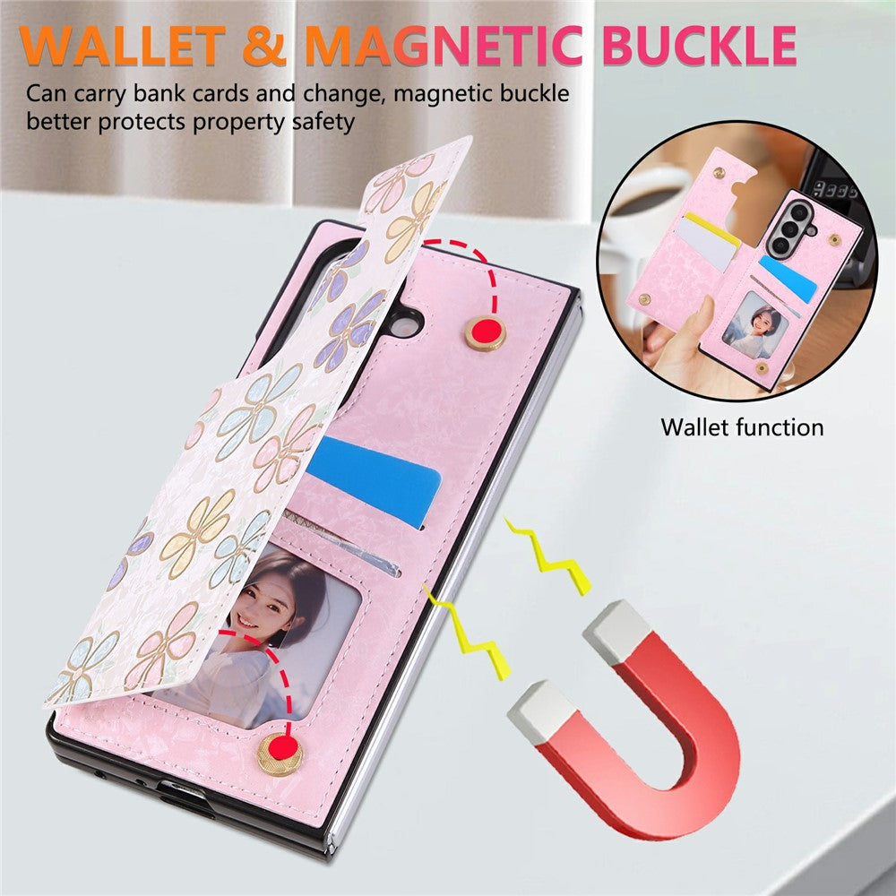 For Samsung Galaxy Z Fold7 5G Case Flower Leather PC RFID Blocking Phone Cover Card Slots - Flowers