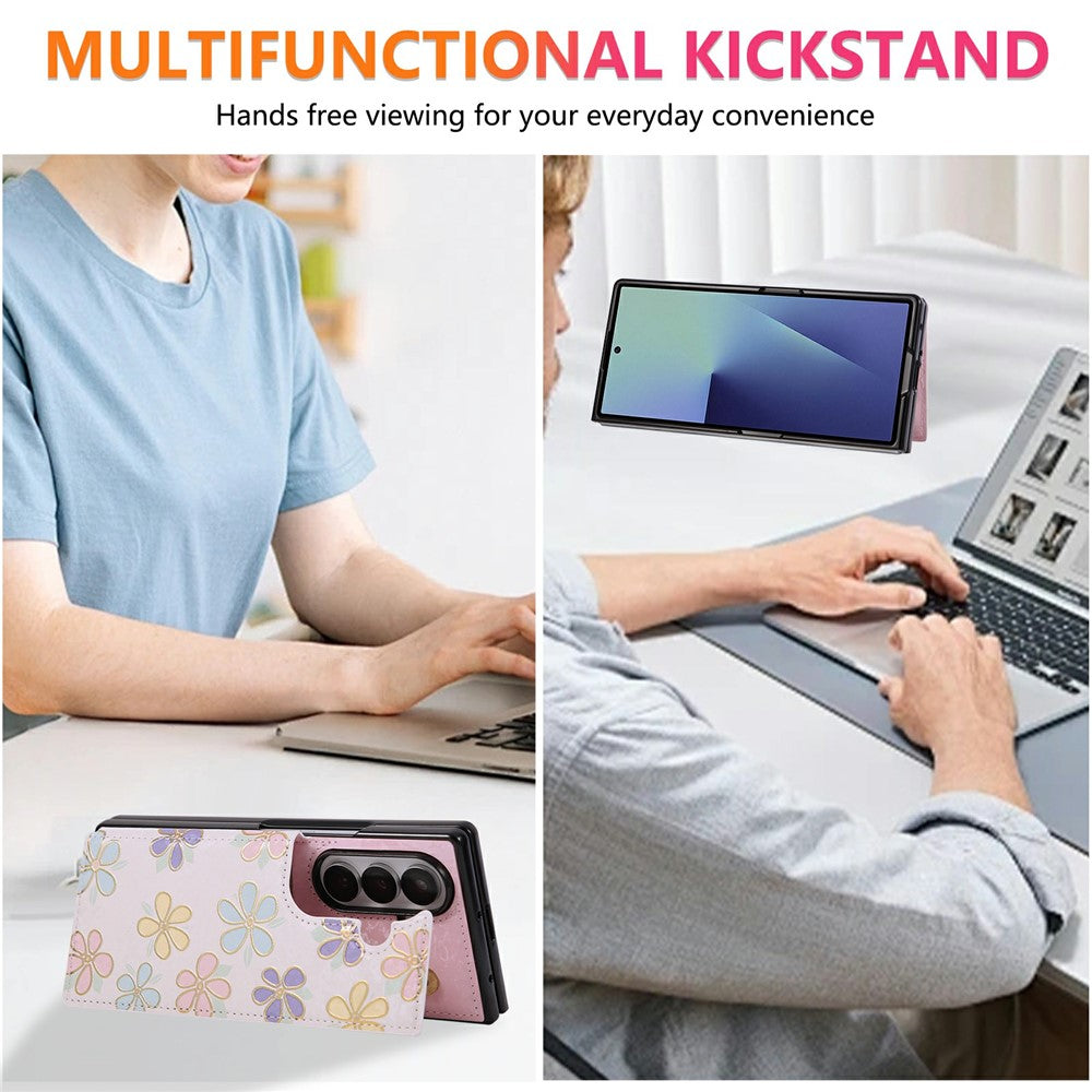 For Samsung Galaxy Z Fold7 5G Case Flower Leather PC RFID Blocking Phone Cover Card Slots - Flowers