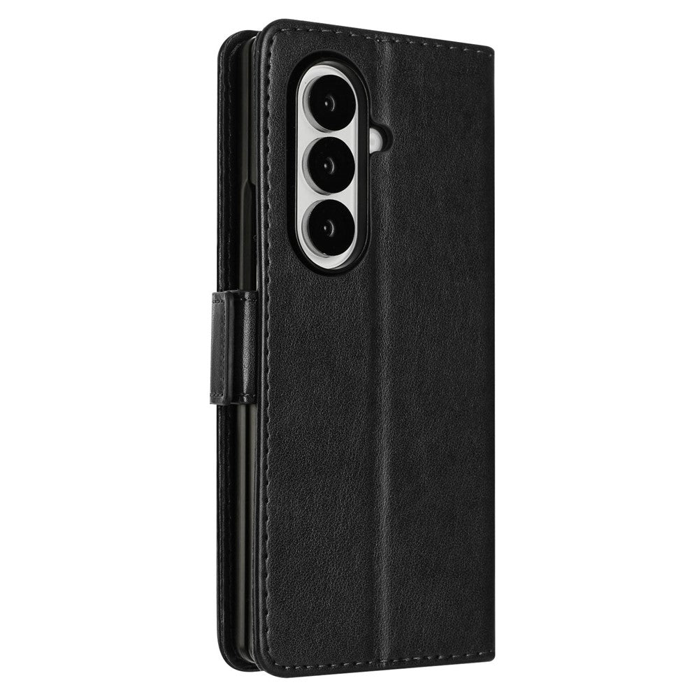 For Samsung Galaxy Z Fold7 5G Leather Wallet Case Butterfly Flower Imprint Phone Cover with Strap - Black