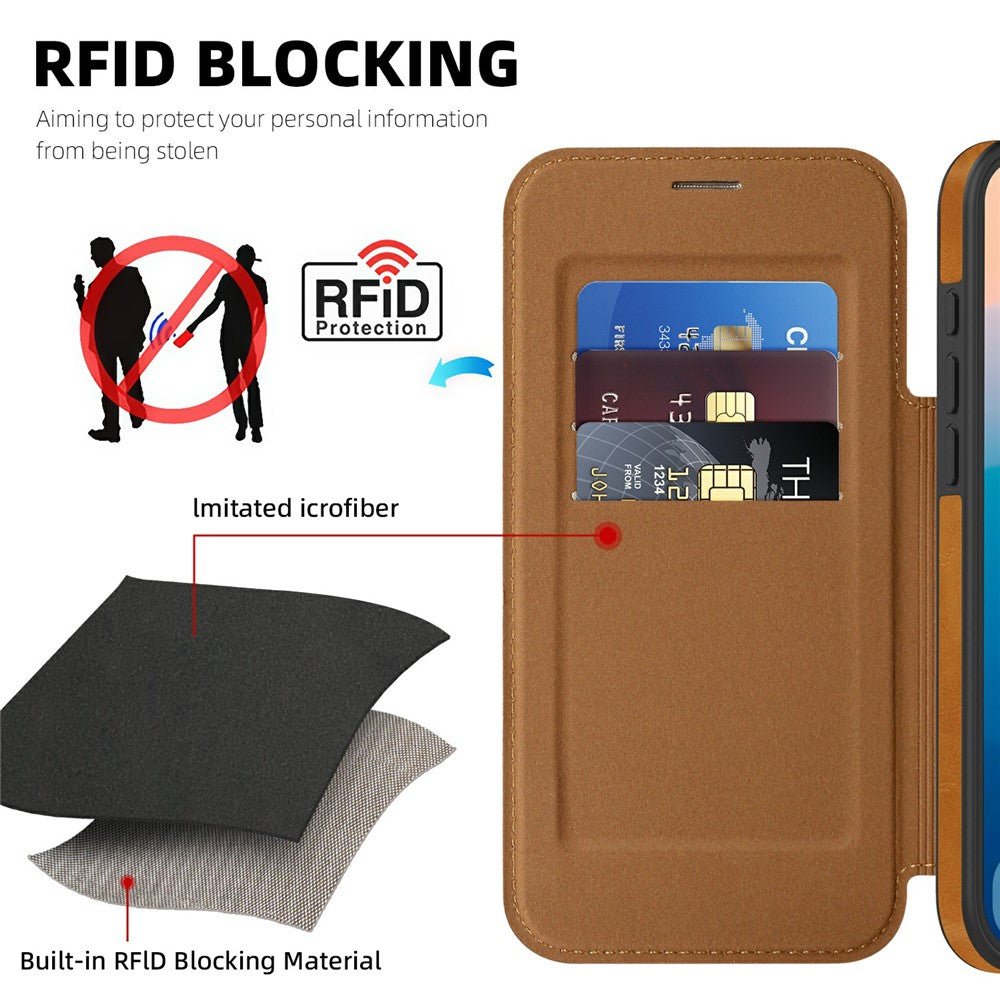 For iPhone 17 Pro Max Case Compatible with MagSafe RFID Blocking Card Holder Leather Phone Cover - Brown