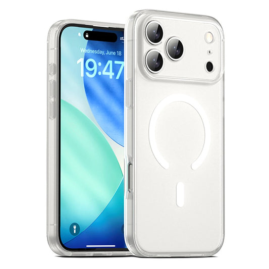IPAKY For iPhone 17 Pro Max Magnetic Case Shockproof PC + TPU Matte Phone Cover - White