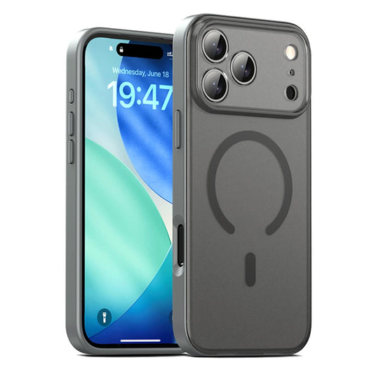IPAKY For iPhone 17 Pro Max Magnetic Case Shockproof PC + TPU Matte Phone Cover - Grey