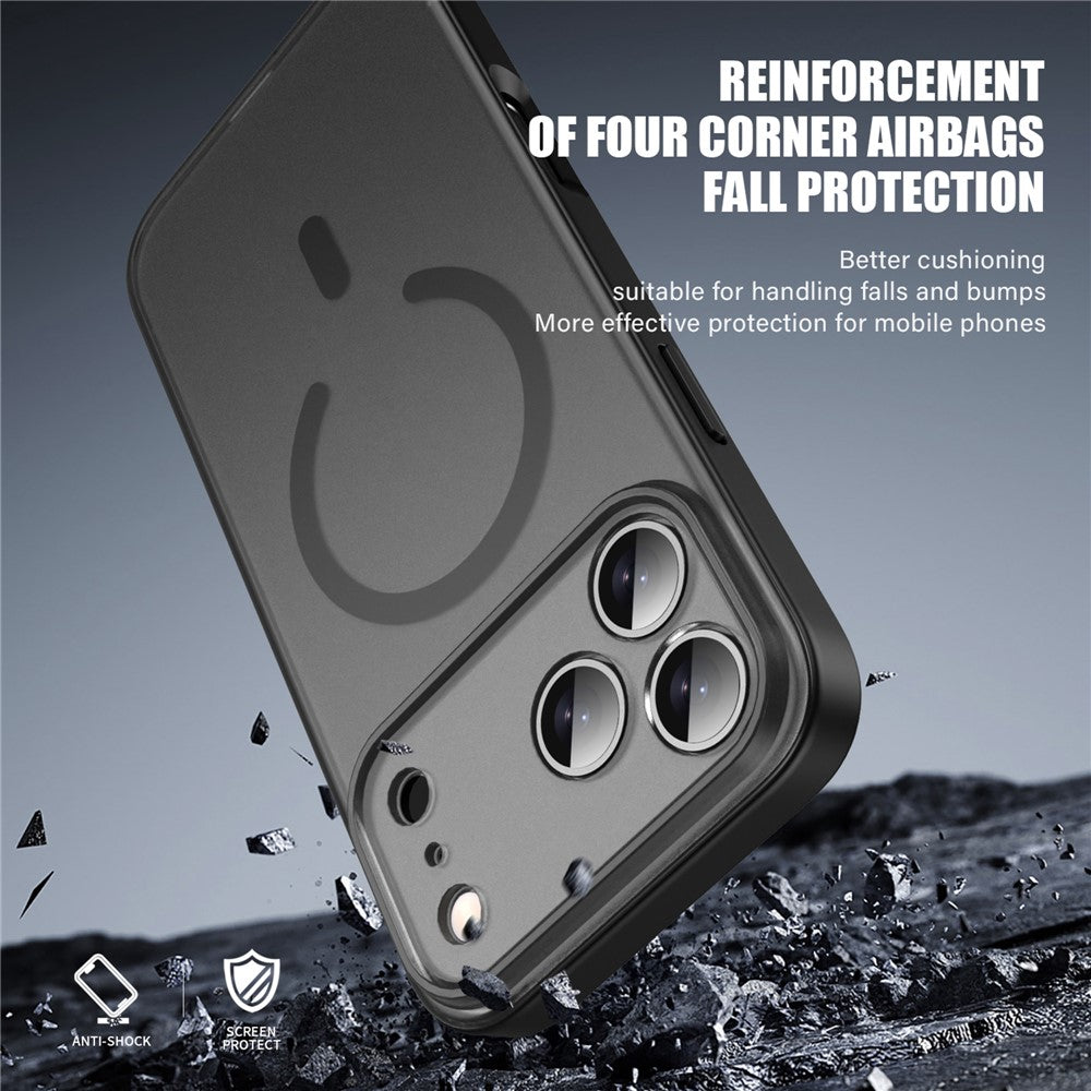 IPAKY For iPhone 17 Pro Max Magnetic Case Shockproof PC + TPU Matte Phone Cover - Grey