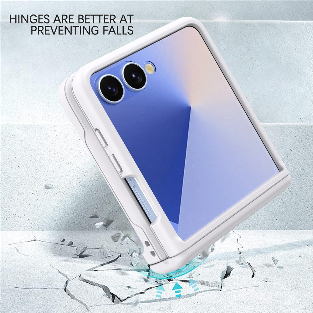 For Samsung Galaxy Z Flip7 FE 5G / Z Flip6 5G Case Spring Hinge PC Folding Phone Cover with Card Slot - White