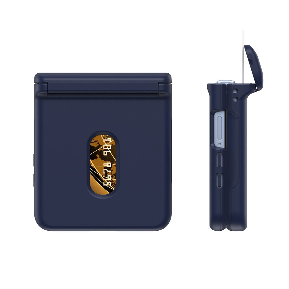 For Samsung Galaxy Z Flip7 FE 5G / Z Flip6 5G Case Spring Hinge PC Folding Phone Cover with Card Slot - Dark Blue
