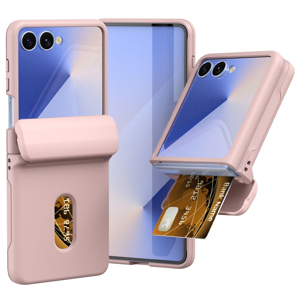 For Samsung Galaxy Z Flip7 FE 5G / Z Flip6 5G Case Spring Hinge PC Folding Phone Cover with Card Slot - Pink