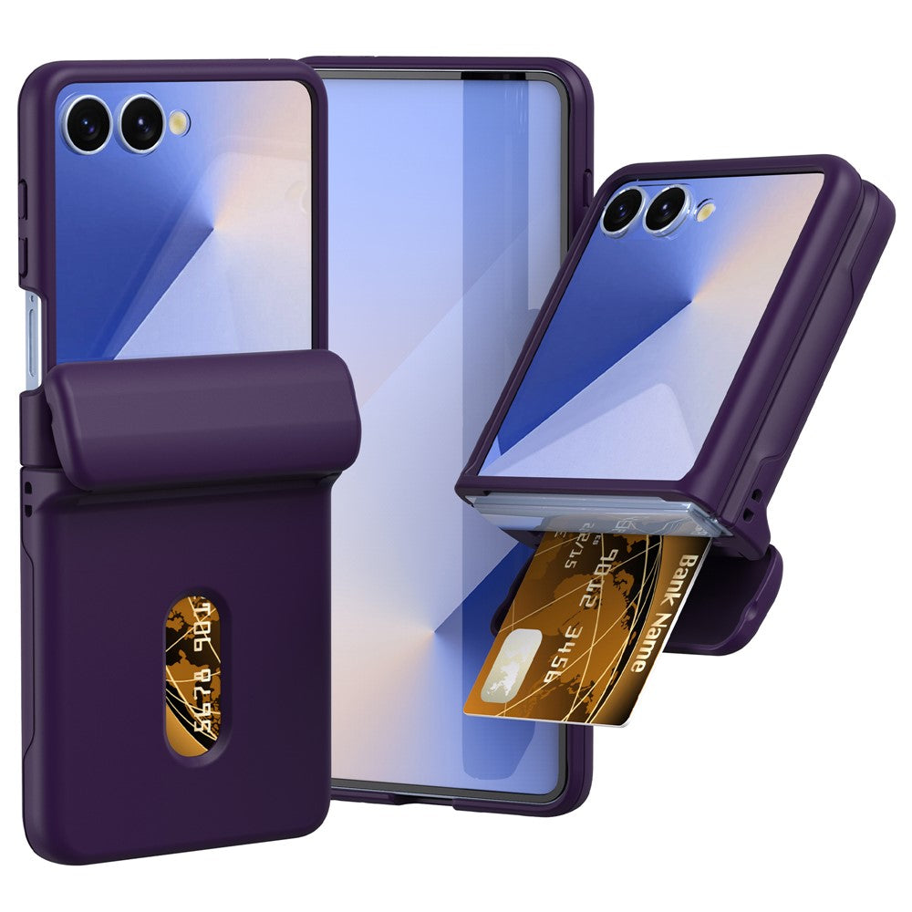 For Samsung Galaxy Z Flip7 FE 5G / Z Flip6 5G Case Spring Hinge PC Folding Phone Cover with Card Slot - Dark Purple