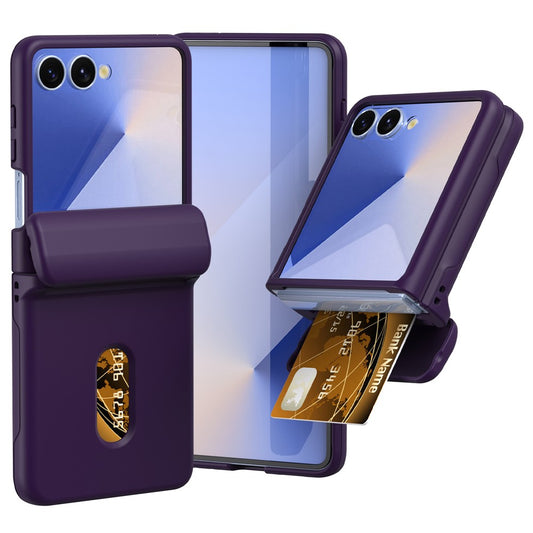 For Samsung Galaxy Z Flip7 FE 5G / Z Flip6 5G Case Spring Hinge PC Folding Phone Cover with Card Slot - Dark Purple