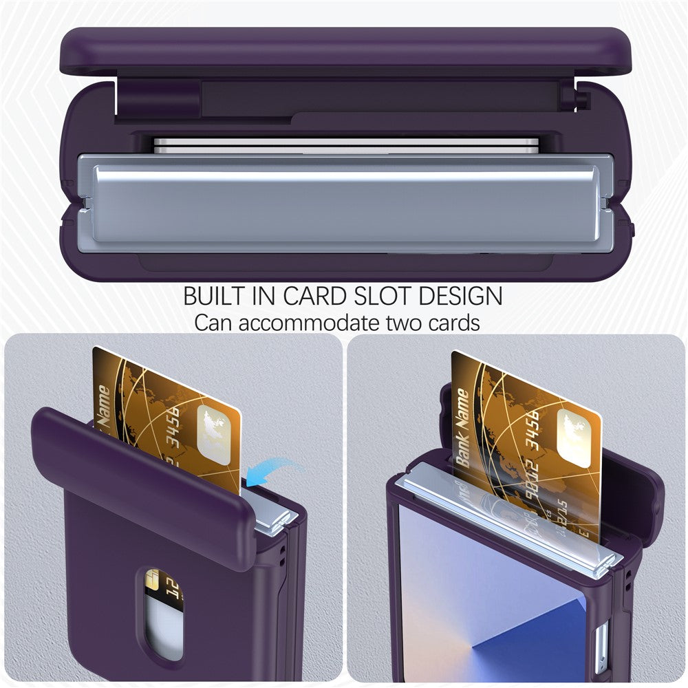 For Samsung Galaxy Z Flip7 FE 5G / Z Flip6 5G Case Spring Hinge PC Folding Phone Cover with Card Slot - Dark Purple