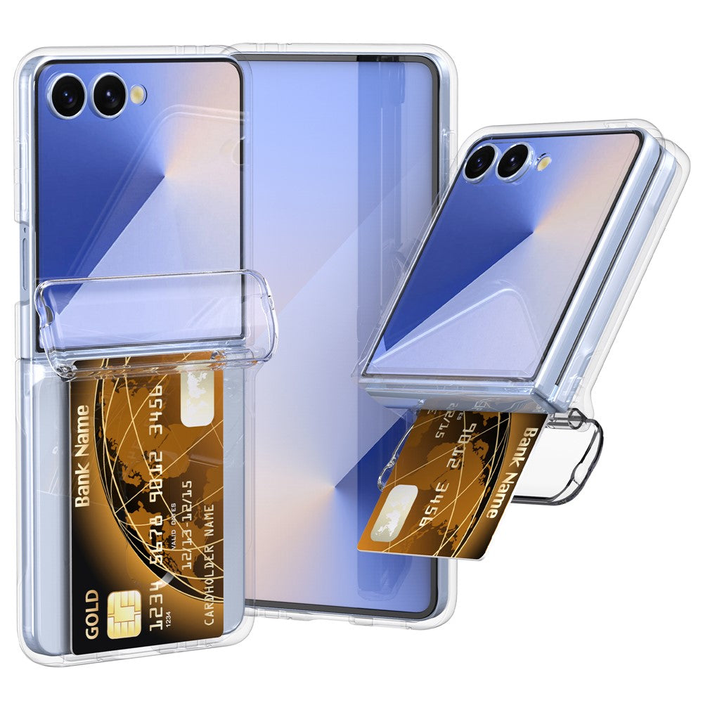 For Samsung Galaxy Z Flip7 FE 5G / Z Flip6 5G Case Spring Hinge PC Folding Phone Cover with Card Slot - Transparent