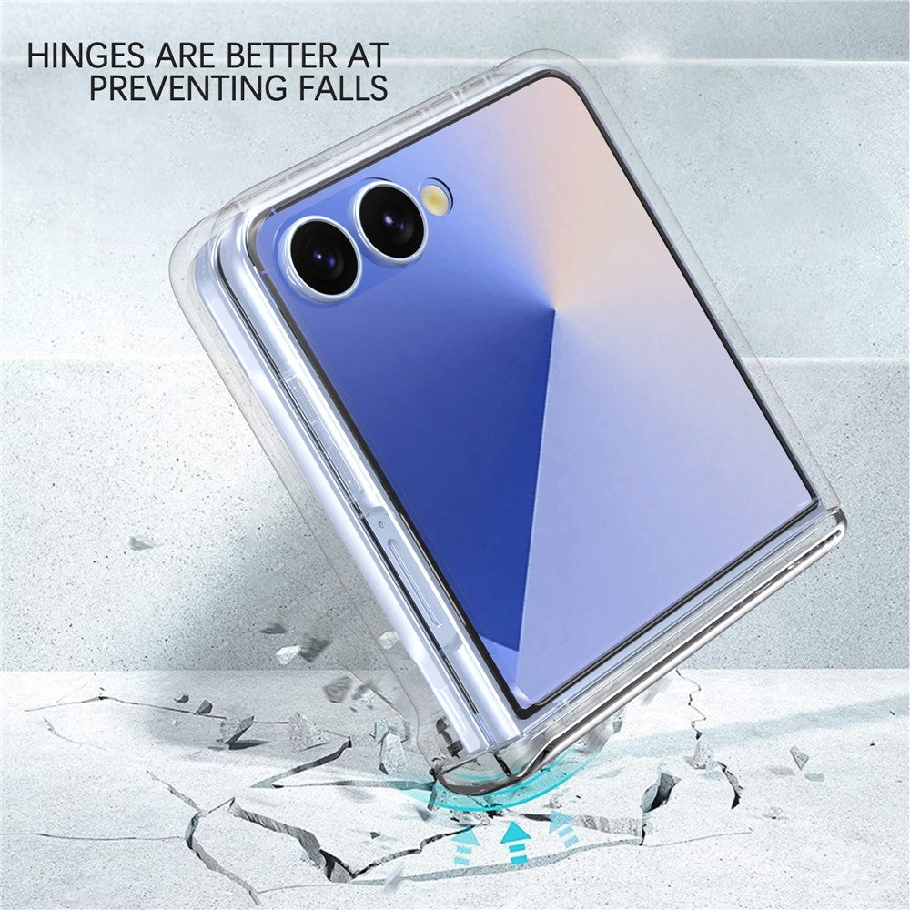 For Samsung Galaxy Z Flip7 FE 5G / Z Flip6 5G Case Spring Hinge PC Folding Phone Cover with Card Slot - Transparent