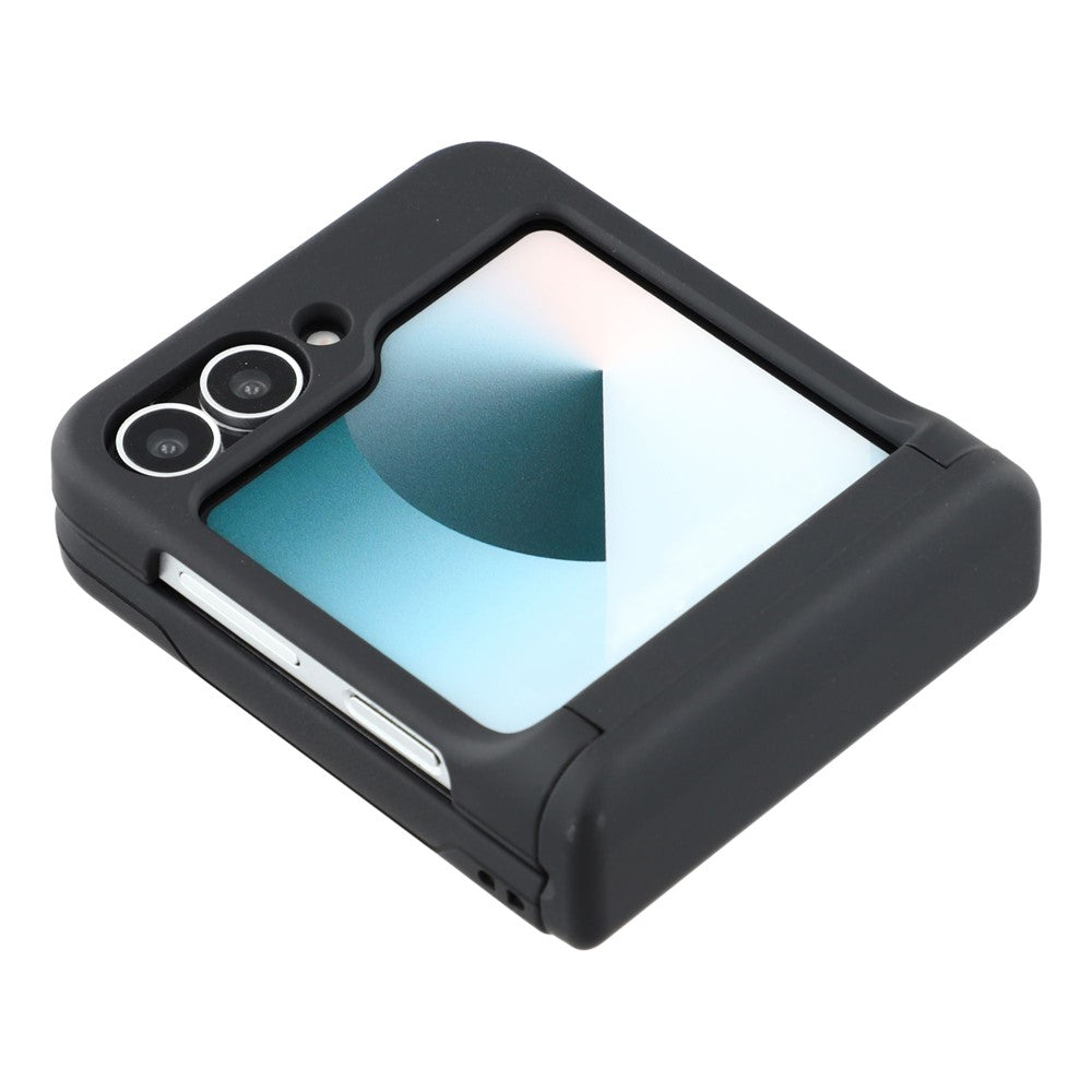 For Samsung Galaxy Z Flip7 5G Case Spring Hinge PC Folding Phone Cover with Card Slot - Black