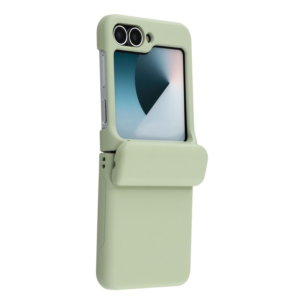 For Samsung Galaxy Z Flip7 5G Case Spring Hinge PC Folding Phone Cover with Card Slot - Light Green
