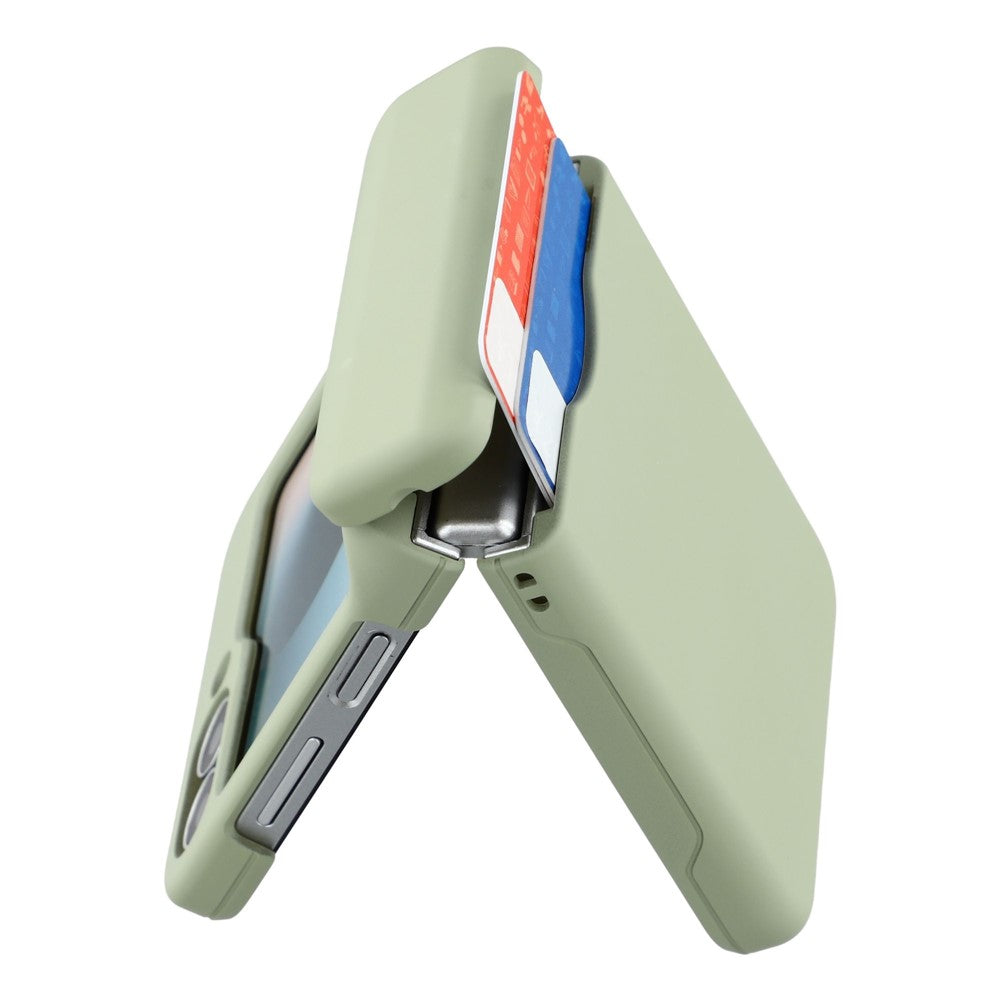For Samsung Galaxy Z Flip7 5G Case Spring Hinge PC Folding Phone Cover with Card Slot - Light Green