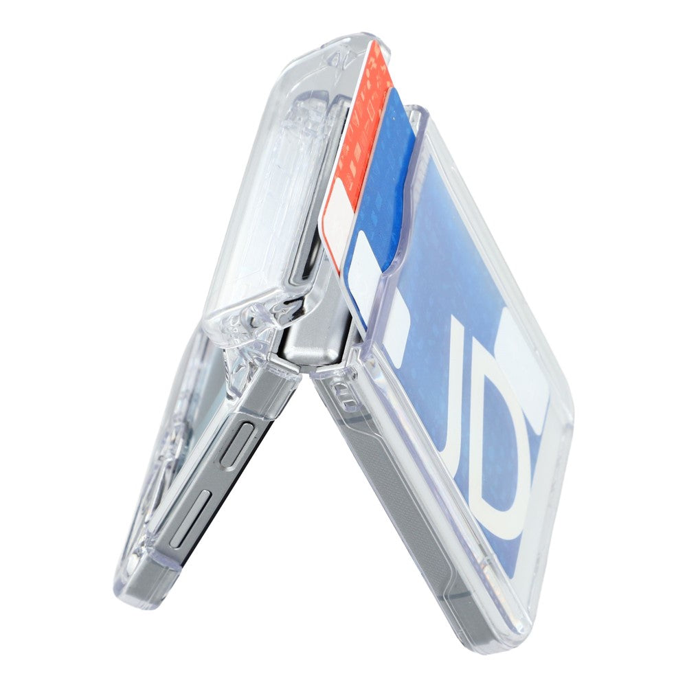 For Samsung Galaxy Z Flip7 5G Case Spring Hinge PC Folding Phone Cover with Card Slot - Transparent