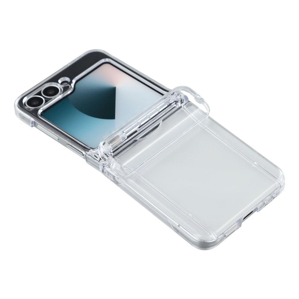 For Samsung Galaxy Z Flip7 5G Case Spring Hinge PC Folding Phone Cover with Card Slot - Transparent