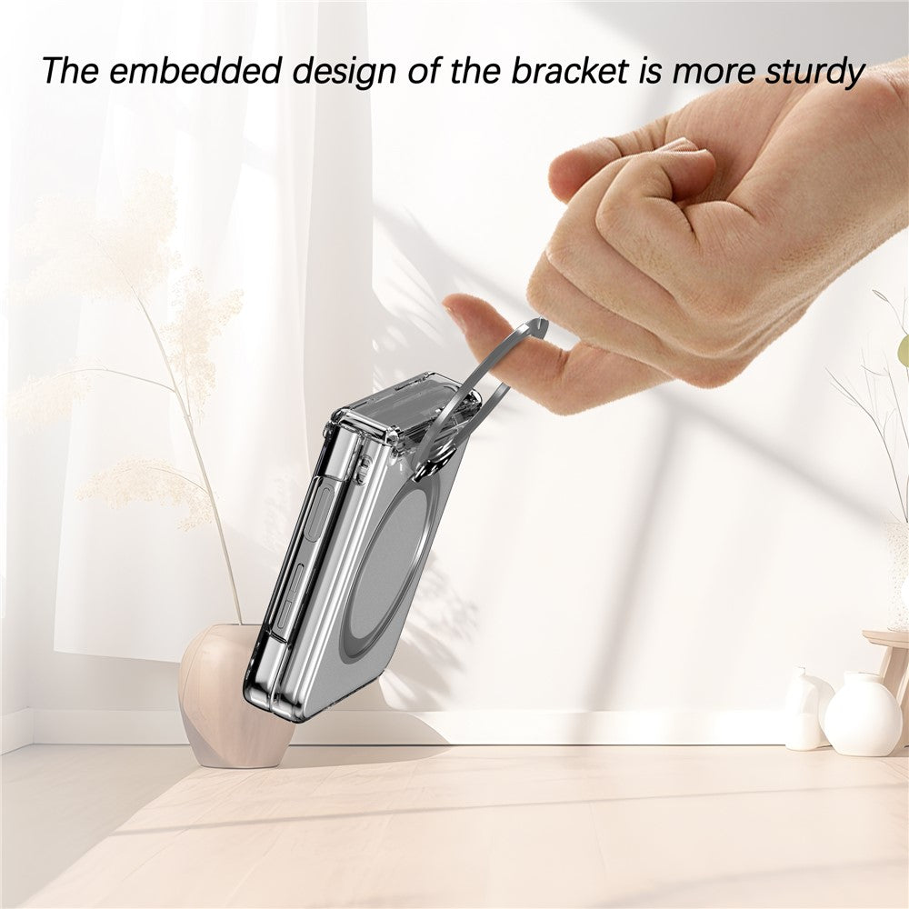 For Samsung Galaxy Z Flip7 5G Case with Magnetic Kickstand Spring Hinge PC Folding Phone Cover - Transparent