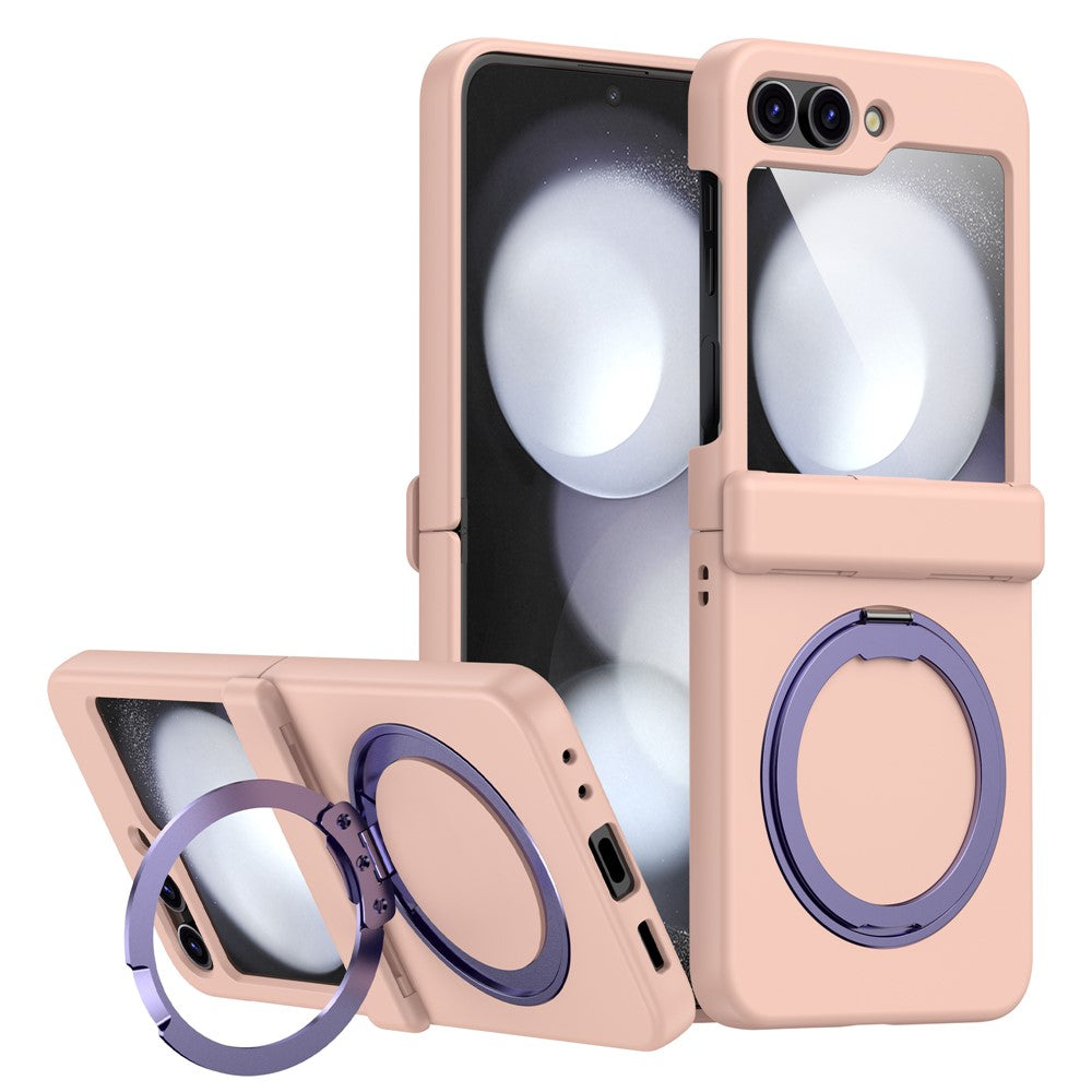 For Samsung Galaxy Z Flip7 5G Case with Magnetic Kickstand Spring Hinge PC Folding Phone Cover - Pink