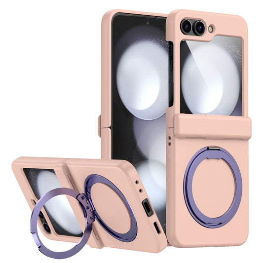 For Samsung Galaxy Z Flip7 5G Case with Magnetic Kickstand Spring Hinge PC Folding Phone Cover - Pink