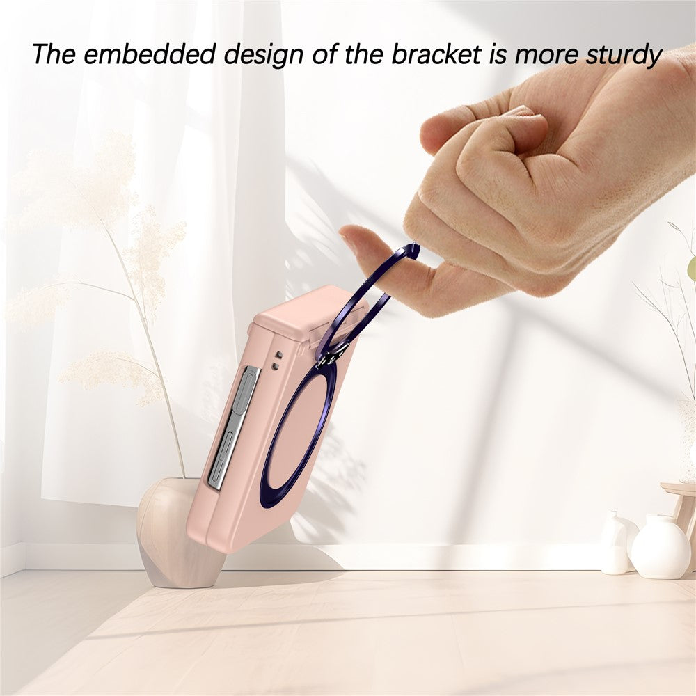 For Samsung Galaxy Z Flip7 5G Case with Magnetic Kickstand Spring Hinge PC Folding Phone Cover - Pink